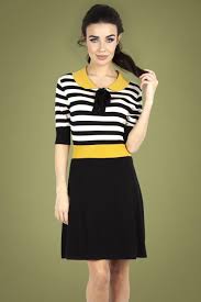Shop exclusive offers on dresses. 60s Sofie Striped Flare Knit Dress In Black