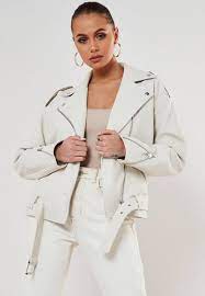 Missguided Cream Faux Leather Oversized Biker Jacket In 2021 Cream Leather Jacket Vintage Biker Jacket Biker Jacket