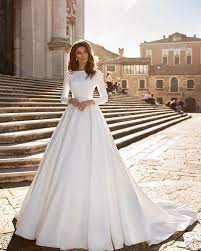 Zipper back with decorating buttons, can also be changed to corset back working time: Popular Satin Ball Gown Wedding Dresses Long Sleeve 2020 Bridal Gowns With Lace Appliques Elegant Wedding Dress Satin Wedding Gown Long Wedding Dresses
