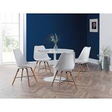 The table showcases a sleek look and includes a butterfly leaf to increase functionality. Round Dining Table 4 Chairs In White Blanco Furniture123