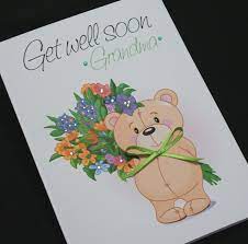 Feel better soon for grandma with angels praying card. Large A5 Handmade Personalised Cute Bear Get Well Soon Card
