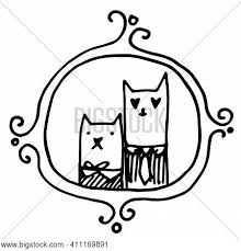 Cat looks through a hole in the shape of a heart. Hand Draw Cats Love Vector Photo Free Trial Bigstock