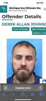 SMH he gots to go 7:28 LTE Michigan Sex Offender Reç Michigan State Police  Offender Details DEREK ALLAN JOHNS Track Offender Map Offender Submit  SubmitaTip a Tip mspsor.com 7:26 .dl LTE 47