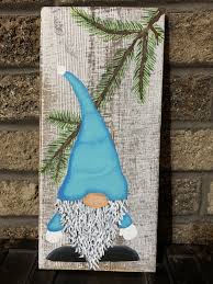 Rustic Painted Teal Winter Gnome Christmas Paintings Christmas Art Gnomes Crafts