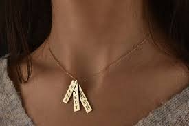 14k Gold Family Bar Necklace Vertical Name Necklace Name Etsy Bar Necklace Gold Engraved Necklace Bar Necklace Personalized