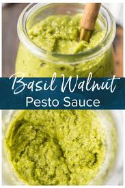 Basil Walnut Pesto Is An Amazing Sauce Full Of Basil Walnuts Olive Oil Parmesan Cheese Lemon Juice In 2020 Walnut Pesto Homemade Pesto Recipe Homemade Pesto Sauce