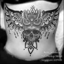 Sternum Tattoo Owl Skull Blackwork Dotwork Linework And Black N Grey Shading Sternum Tattoo Inspirational Tattoos Tattoos