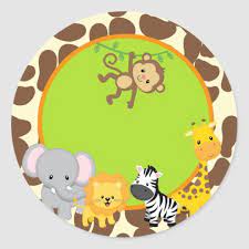 Safari Jungle Baby Shower Favor Stickers Tags Zazzle Com Jungle Baby Shower Stickers Baby Shower Favor Stickers Festa Safari Baby