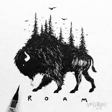 Black And White Drawing Images Of Animals Black White Animal Landscape Hybrid Drawings Sam Larson Steel Bison 9 Bison Tattoo Wilderness Tattoo Bison Art