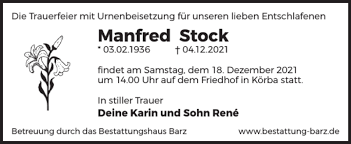 Traueranzeigen von Manfred Stock