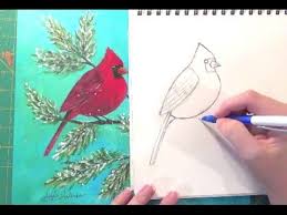 Bird Sitting On Tree Drawing For Kids Cardinal Drawing Tutorial How To Draw Birds Angelooney Bird Drawings Painting Tutorial Cardinal Drawing
