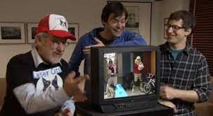 Love Me Some Laser Cats The Spielberg Montage Is My Fav So Far Love The Outfit Btw The Trucker Hat Just Tops It Of Spielberg Steven Spielberg Andy Samberg