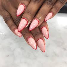 Minimalist Nail Design Pink With Red Outline Blackgirlnails Glass Nails Pink Acrylic Nails Fancy Nails