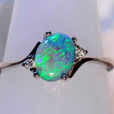 Solid 18ct White Gold Solid Lightning Ridge Australian Black Opal Diamond Ring Opal Birthstone Opal Diamond Ring Opal Jewelry