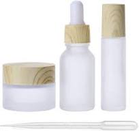 3Pcs Empty Translucent Frosted Glass Cosmetic Containers with Wood Grain  Cap, 1 30ml Round Jar+1 20ml Eye Dropper Bottles+1 10ml Roller Bottles for  ...