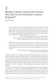 Bodily Control and Social Unease: The Fart in Seventeenth-Century England*