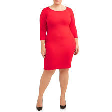 Womens Plus Size Long Sleeve Boat Neck Fitted Dress Size