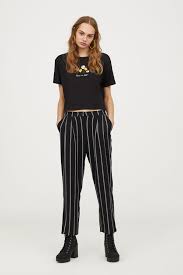 Black And White Striped Shirt H M Wide Leg Pants Black White Striped Divided H M Us Fashion Wide Trousers Black White Stripes