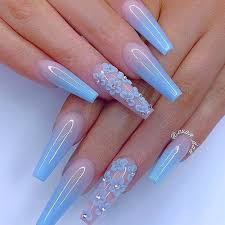 Clear acrylic nails with rhinestones the first nail design that we have to show you is so glitzy and glamorous! 20 Best And Most Awesome Blue Acrylic Nails Nail Art Designs 2020