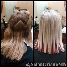 Icey Blonde With A Cool Toned Red Hidden In A Peekaboo By Our Owner And Master Stylist Jessica Aved Hair Color Techniques Hair Color Formulas Hair Techniques