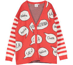 A different way of making a knitted baby cardigan! Beau Loves Knit Cardigan Speech Bubbles Orange Mayonnaise