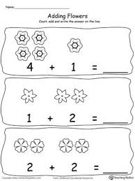 Adding Numbers With Flowers Sums To 5 3 4 Adding Numbers Preschool Math Worksheets Preschool Worksheets