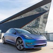 A Few Shots Of Ownlyy Model 3 We Wrapped Matte Purple Blue Flip Wrap Satin Black Chrome Delete Protectmytesl Insta Tesla Car Tesla Model Tesla X