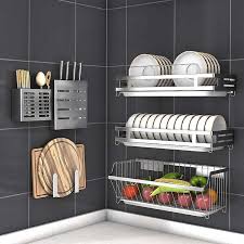 304 Stainless Steel Wall Mount Kitchen Storage Rack Dish Drainer Plate Drying Shelf Cover Cutlery Holder Oragnizer Accessories Racks Holders Aliexpress In 2020 Wall Mounted Kitchen Storage Kitchen Storage Rack Kitchen Rack
