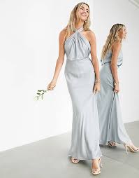 Maybe you would like to learn more about one of these? Asos Edition Vestito Lungo Allacciato Al Collo In Raso Blu Ghiaccio Con Arricciatura Asos