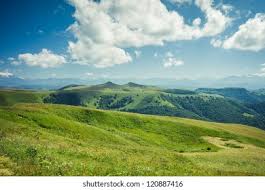 Summer Mountains Green Grass Blue Sky Stock Photo 120441409