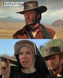 What happens when a cigar-smokin', whiskey-drinkin' nun joins Clint  Eastwood on a mission of revenge? Find out in Two Mules for Sister Sara,  tonight at 8p ET. ⛪🥃