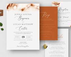 Burnt Orange Wedding Invitation Set Printable Watercolor Etsy Orange Wedding Invitations Marble Invitation Wedding Wedding Invitations Printable Templates
