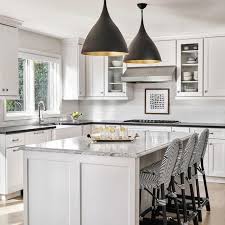 Black And White Granite Countertops Black And White Granite Goes So Well With Black And White Kitchen Design Gold And Black Dome Light Pendants Kitchen Design White Kitchen Design Bistro Kitchen