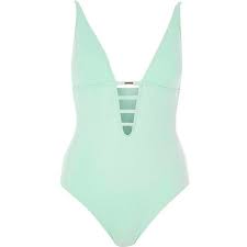 River Island Light Green Strap Front Plunge Swimsuit 60 Liked On Polyvore Featuring Swimwear One P Green One Piece Swimsuit Green Bathing Suits Swimsuits