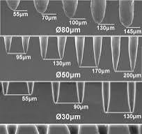 SEM image: range of via diameters and depth machined on ...