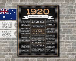 Birthday Gift For 50 Year Old Man Who Has Everything Australia Australian 100th Birthday Poster Personalised Poster 1920 Poster Chalkboard 100 Years Ago 100th Birthday Gift Digital Printable File 40th Birthday Poster Birthday Poster 100 Birthday Gifts