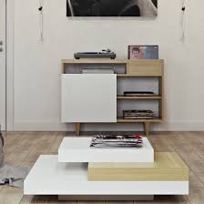 The slate worktop was recovered from a former bakery, a few kilometres from the workshop. Contemporary Coffee Table Slate 90 Temahome Oak Lacquered Wood Square