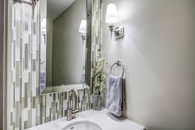 Your powder room could look like this! Monarch Kitchen Bath Centre Mosaic Tiles Make A Big Impact In This Small Powder Room