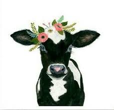 Art Print B W Cow With Flower Crown Cow Painting Cow Art Crown Art