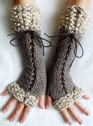 Crafts fairs, etsy listings and more! Knit Fingerless Gloves Long Wrist Warmers Taupe Brown Corset With Suede Ribbons Victorian Style Fingerless Gloves Knitted Crochet Gloves Wrist Warmers