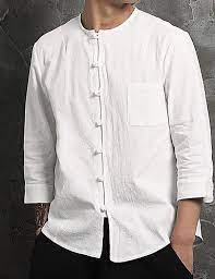 Chemise en lin homme journal standard bleu avec motifs taille 2. 18 99 Men S Shirt Solid Colored Long Sleeve Daily Tops Casual Chinoiserie White Navy Blue Men Shirt Style Mens Shirts Casual Shirts