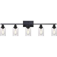 Enjoy free shipping and discounts on select orders. Melucee 40 Inches Length 5 Light Bathroom Vanity Light Fixtures Black Industrial Wall Sconce Lighting With Clear Glass Shade For Living Room Bedroom Hallway Kitchen Amazon Com