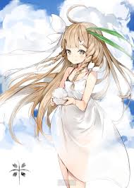 404800 anime, anime girl, long hair, blonde, green eyes, sky, clouds, dress,  white dress, Smile background, 2143x3000 - Rare Gallery HD Wallpapers