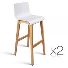 Solenne High Seat Back Fixed Leg Oak Wood Bar Stool In White Set Of 2 Wood Bar Stools White Wood Bar Stools Wooden Bar Stools