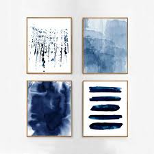 Abstract Watercolor Set Indigo Blue Wall Art Large Navy Prints Minimalist Art Minimal Contemporary Modern Art Paint Splatter Stripes Beach Minimalist Art Abstract Blue Wall Art Modern Art Paintings