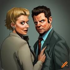 Artistic rendition of psych series characters chief karen vick and  detective carlton lassiter on Craiyon