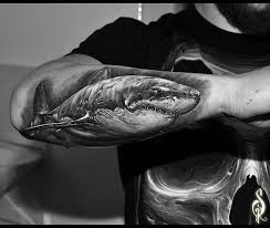 Black And White Shark Design Great White Shark Tattoo Shark Tattoos Animal Tattoos Tattoos