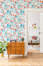 Blue And Orange Floral Fabric Removable Wallpaper 9824 In 2020 Removable Wallpaper Decor Traditional Wallpaper