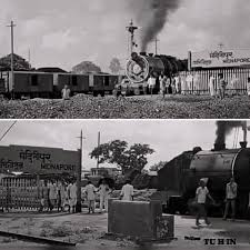 Passengers on the Great Indian Peninsula Railway (G.I.P. Railway), July 1906. An ascetic (sadhu) stands on a busy railway platform as passengers go about their journeys. Restored and colorized from an original