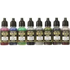 Hoogwaardige verdunbare acrylverf van de vallejo game color lijn, in een klein flesje met druppelaar voor het beschilderen van modellen en miniaturen van plastic of metaal. Acrylicos Vallejo Games Colors Model Color Washes 1 2 Fl Oz Bottles 8 Colors